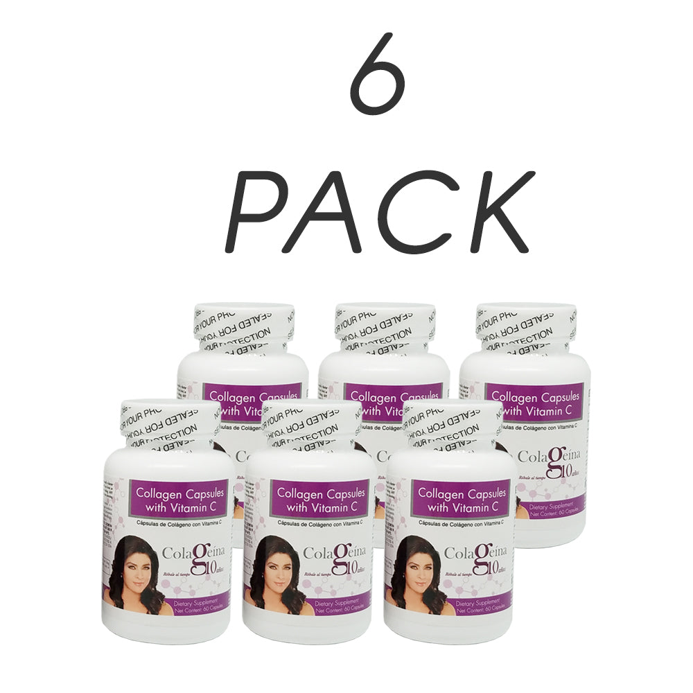 Colageina 10 by Victoria Ruffo, Collagen & Vitamin C 60 caps. Pack of 6