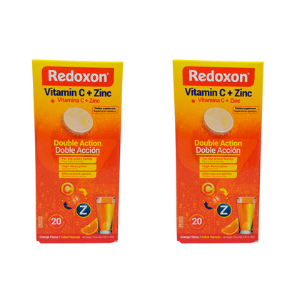 Redoxon Vitamin C with Zinc, Orange Flavored, 20 Ct, 2.82 Oz / 80 gr. Pack Of 2