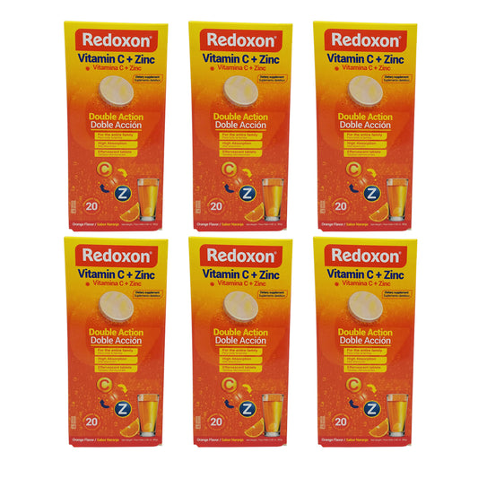 Redoxon Vitamin C with Zinc, Orange Flavored, 20 Ct, 2.82 Oz / 80 gr. Pack Of 6