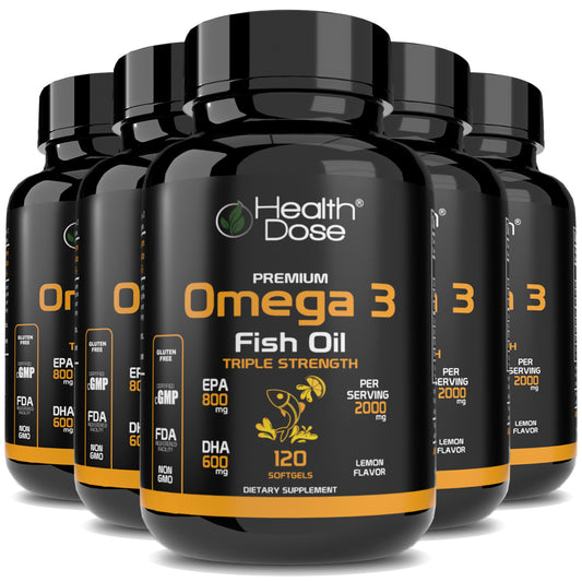 Health Dose Premium Omega 3 Fish Oil Triple Strength x 120 Softgels - Pack of 5