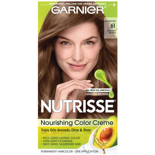Garnier Nutrisse Nourishing Permanent Hair Color Crème. 61 Light Ash Brown
