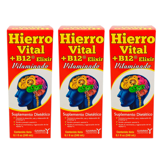 Hierro Vital Dietary Supplement Elixir Vitaminado 8.1 FO. Pack of 3