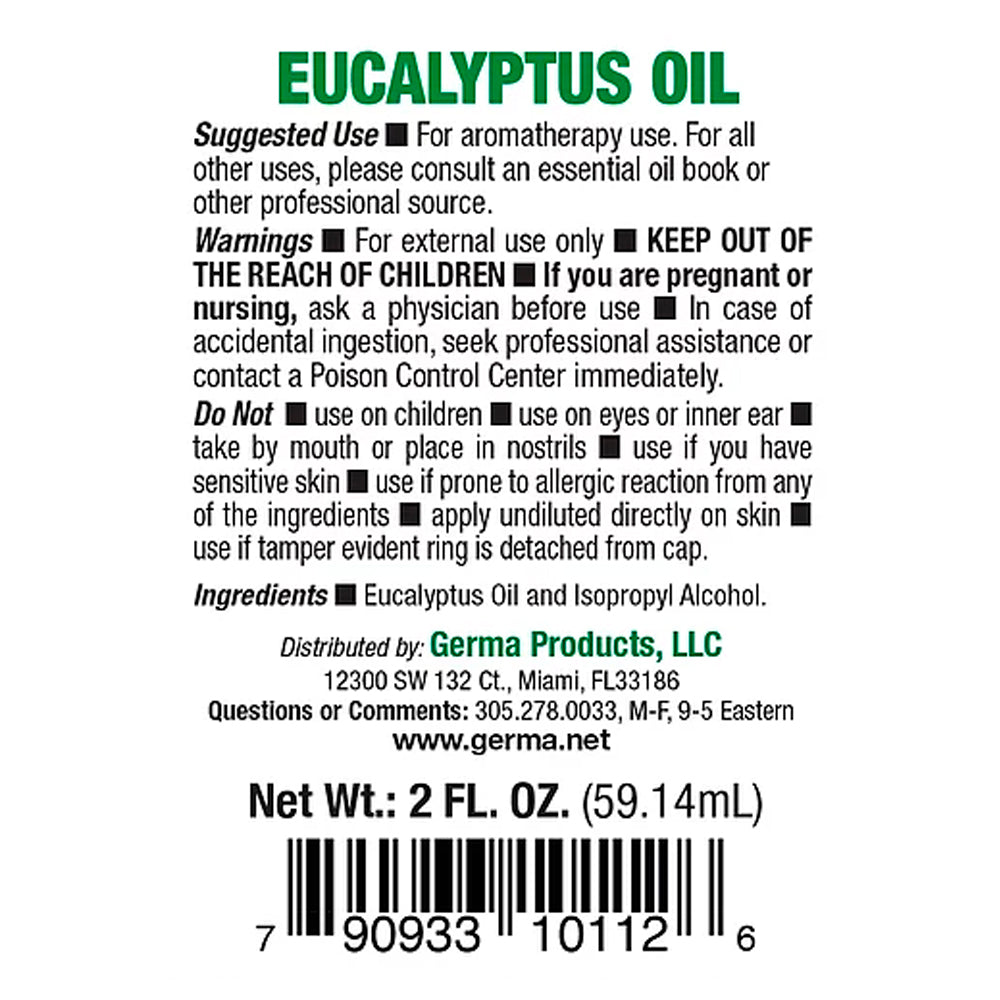 Germa Eucalyptus Oil Natural Emollient/Aceite de Eucalipto Emoliente Natural 2oz. Pack of 6