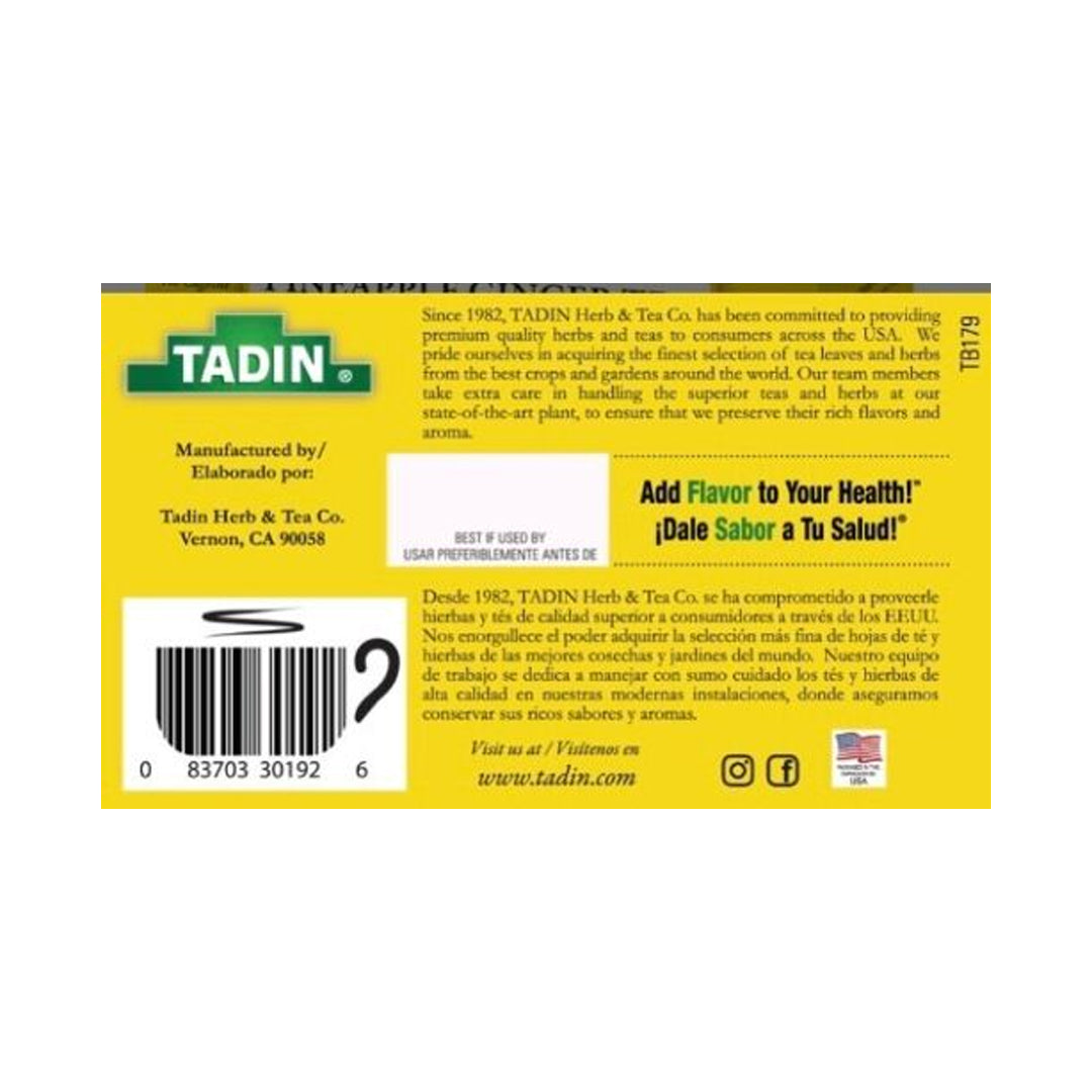 Tadin Tea Pineapple Ginger Herbal Tea Blend. Relaxation Aid. 24 Teabags. 1.1 oz