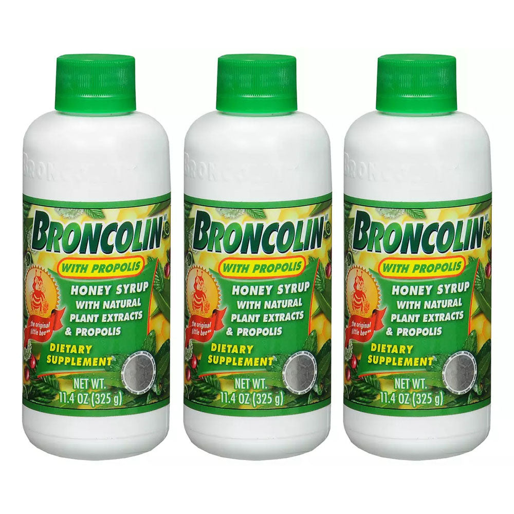 Broncolin Honey Dietary Supplement. With Propolis. 11.4 Oz. Pack of 3