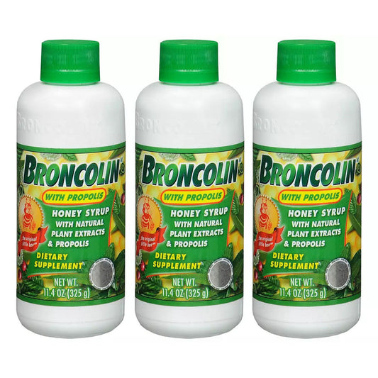 Broncolin Honey Dietary Supplement. With Propolis. 11.4 Oz. Pack of 3