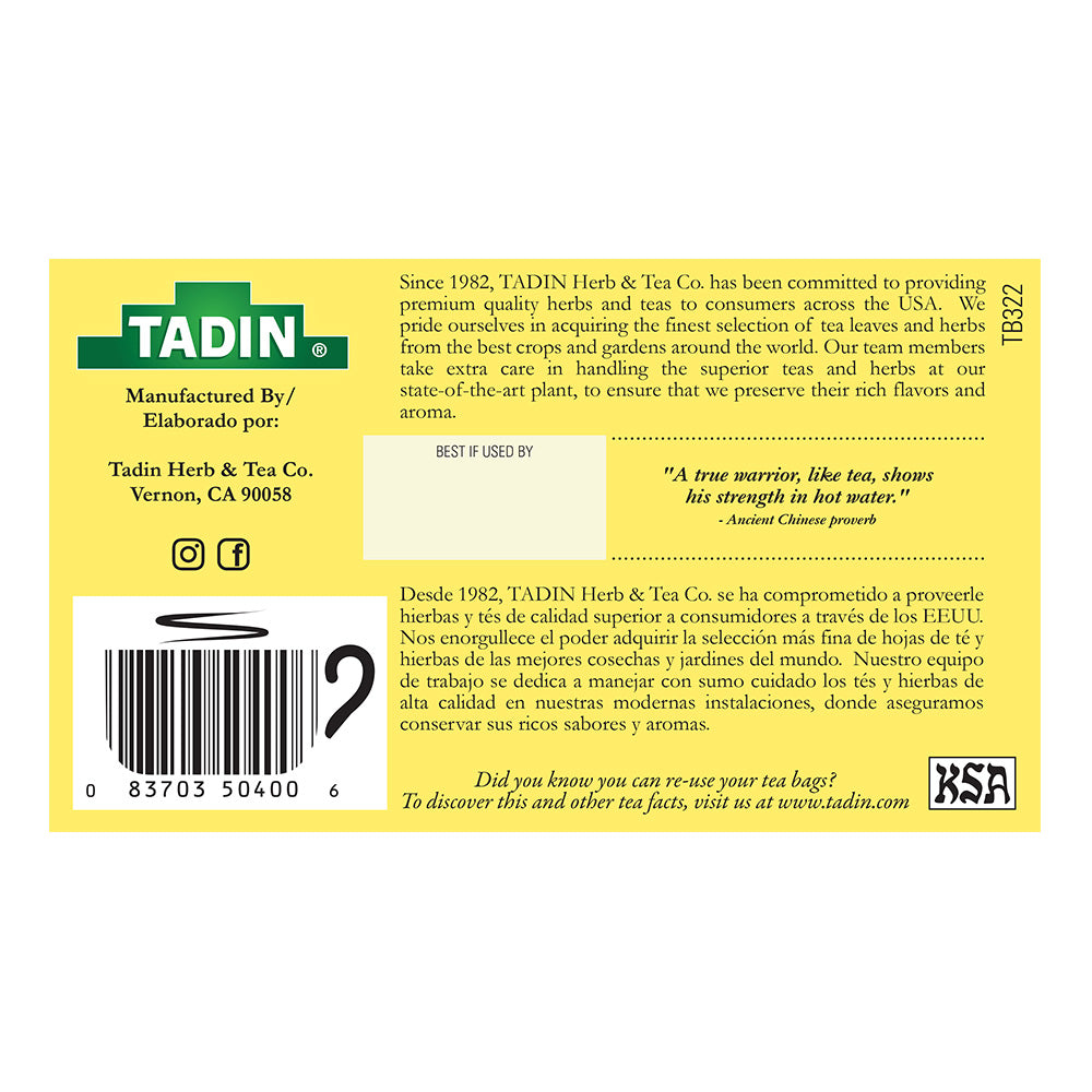 Tadin Tea Té de Limón / Lemongrass. 24 Bags. 0.84 Oz. Pack of 4