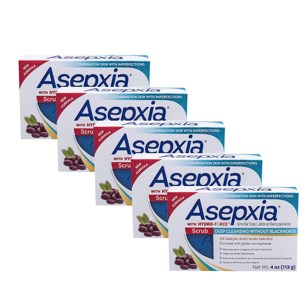 Asepxia Scrub Deep Cleansing Bar, Jabon With Hydro-Force 4oz. Pack of 5