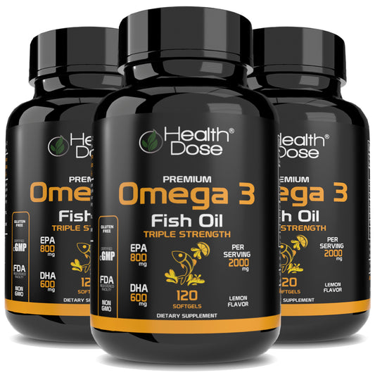 Health Dose Premium Omega 3 Fish Oil Triple Strength x 120 Softgels - Pack of 3