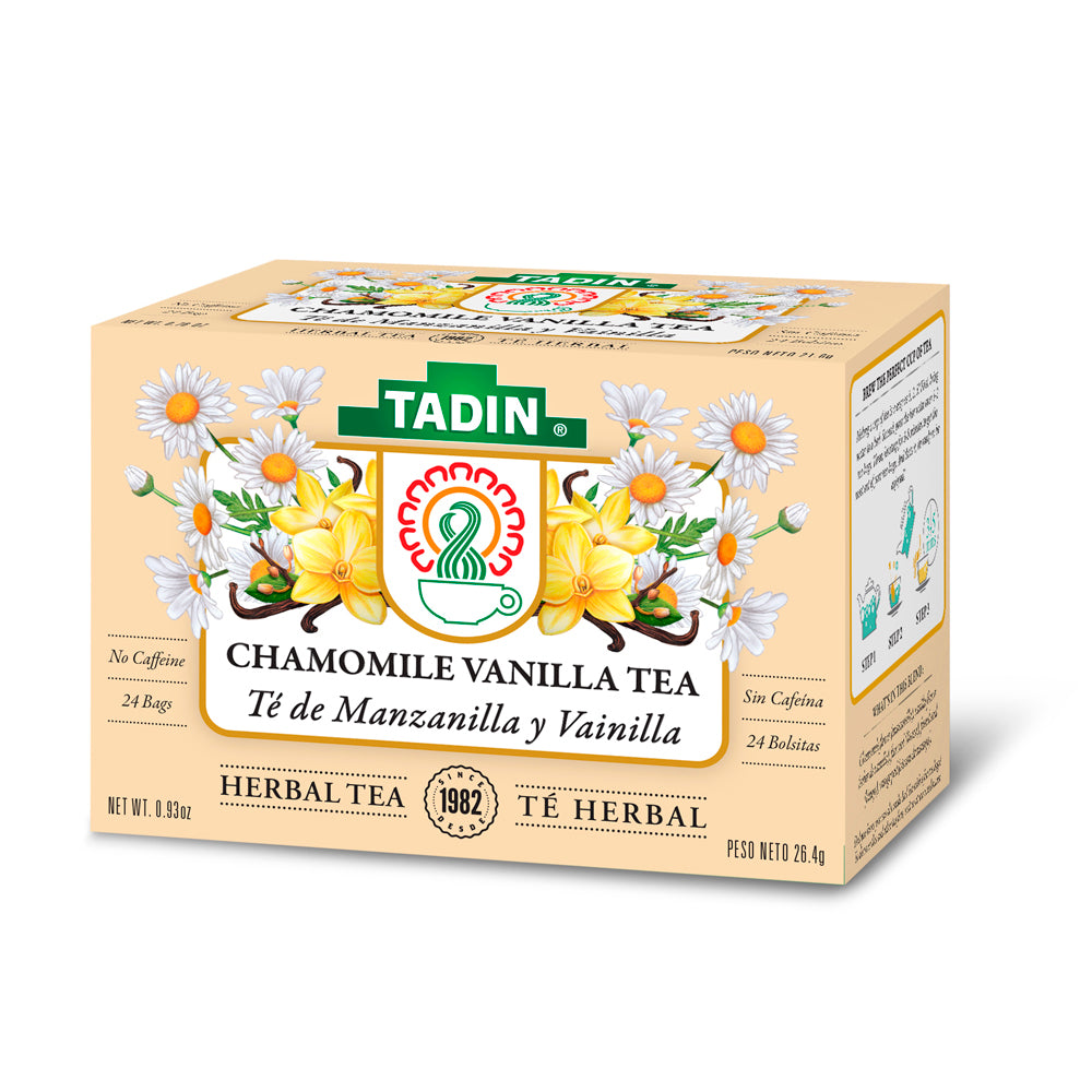 Tadin Tea Manzanilla con Vainilla / Chamomile Vanilla. 24 Bags. 0.84 Oz. Pack of 6