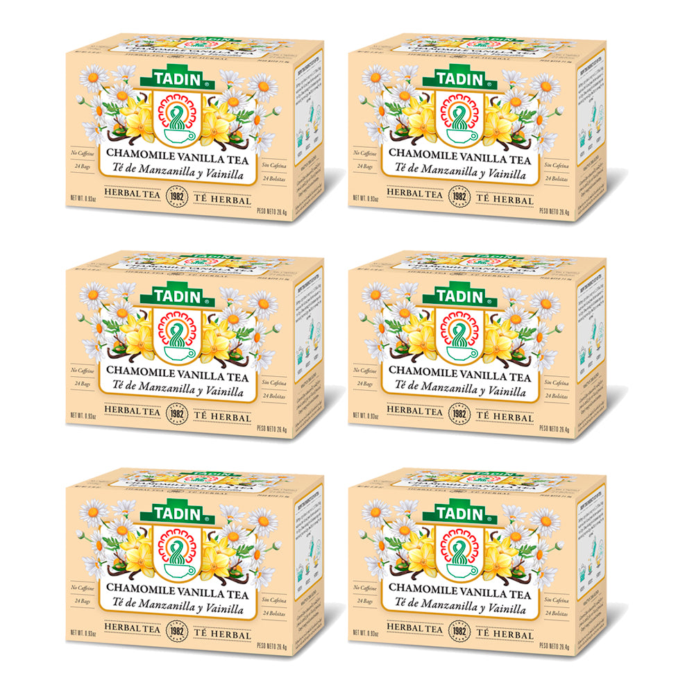 Tadin Tea Manzanilla con Vainilla / Chamomile Vanilla. 24 Bags. 0.84 Oz. Pack of 6