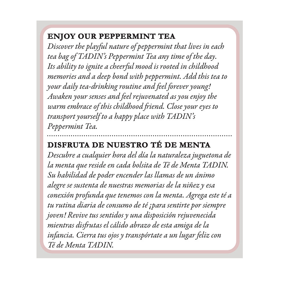 Tadin Tea Menta / Peppermint. 24 Bags. 0.85 Oz. Pack of 6