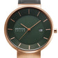 Bering Time Rose Gold Steel Case with Green Dial Men's Solar Watch. 14639-469