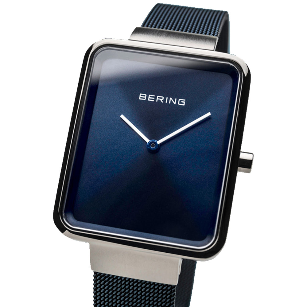 Bering Women's Classic 28mm Silver Watch with Blue Dial and Milanese Strap – 14528-307