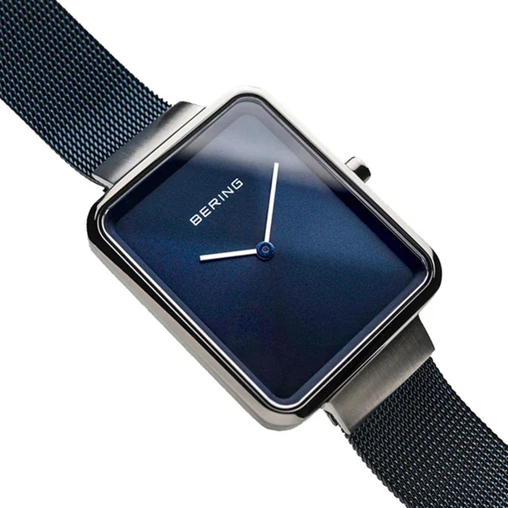 Bering Women's Classic 28mm Silver Watch with Blue Dial and Milanese Strap – 14528-307