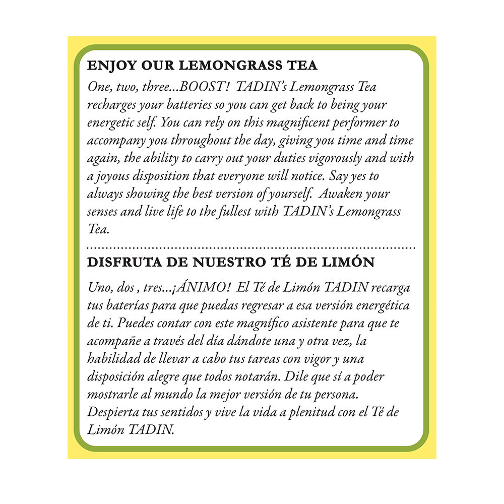 Tadin Tea Té de Limón / Lemongrass. 24 Bags. 0.84 Oz - Pack of 3