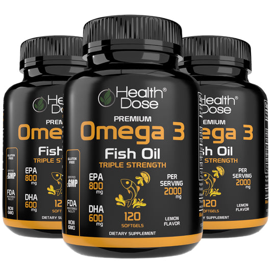 Health Dose Premium Omega 3 Fish Oil Triple Strength x 120 Softgels - Pack of 3
