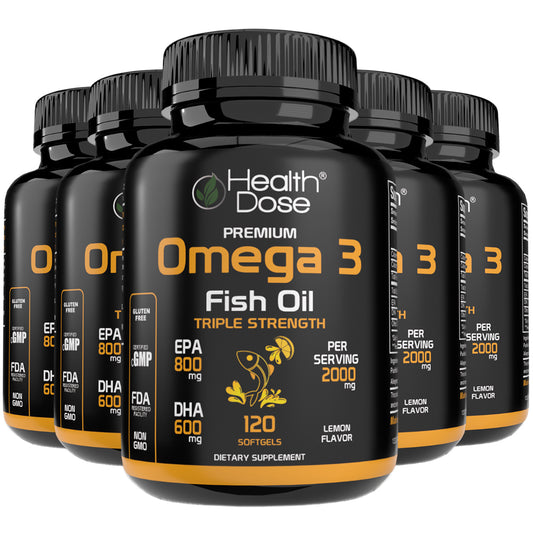 Health Dose Premium Omega 3 Fish Oil Triple Strength x 120 Softgels - Pack of 5