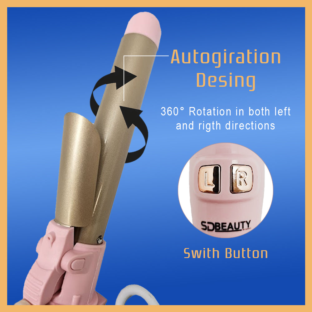 SdBeauty Automatic Rotating Curling Iron Creates Perfect Waves, Pink/Gold Color.
