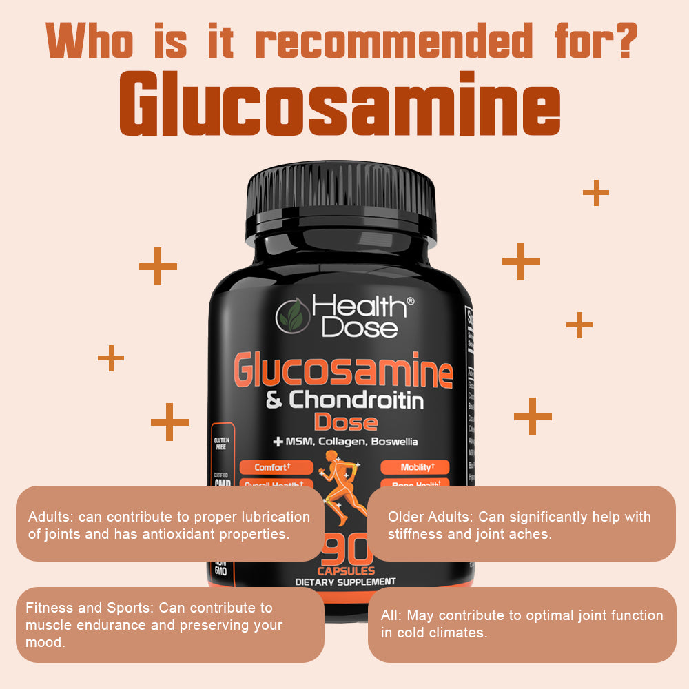 Health Dose Premium Joint Support - Glucosamine Chondroitin MSM Turmeric Boswellia & Hyaluronic Acid - Relieves Inflammation & Discomfort in Back, Knees & Hands - Antioxidant Properties - 90 Capsules