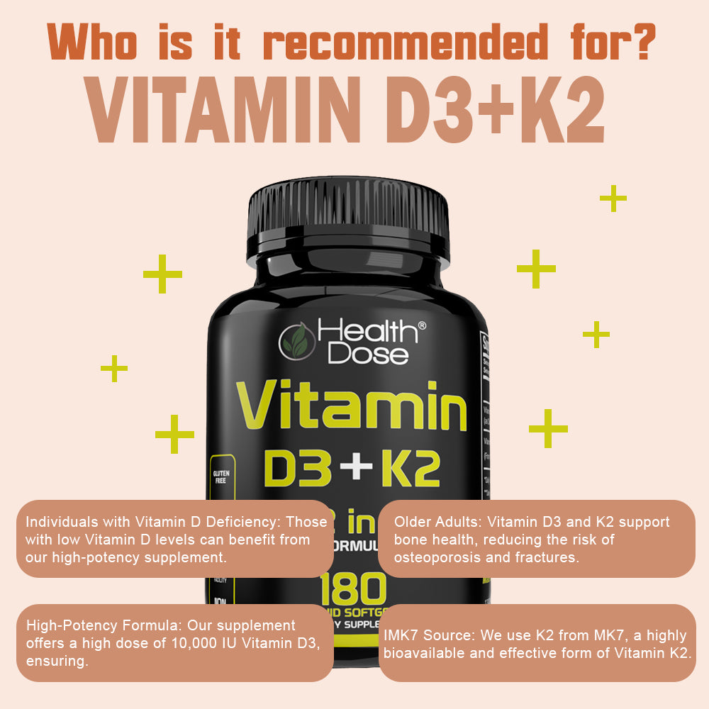 Health Dose Vitamin D3 + K2. 2 in 1 Formula. 180 Liquid Softgels