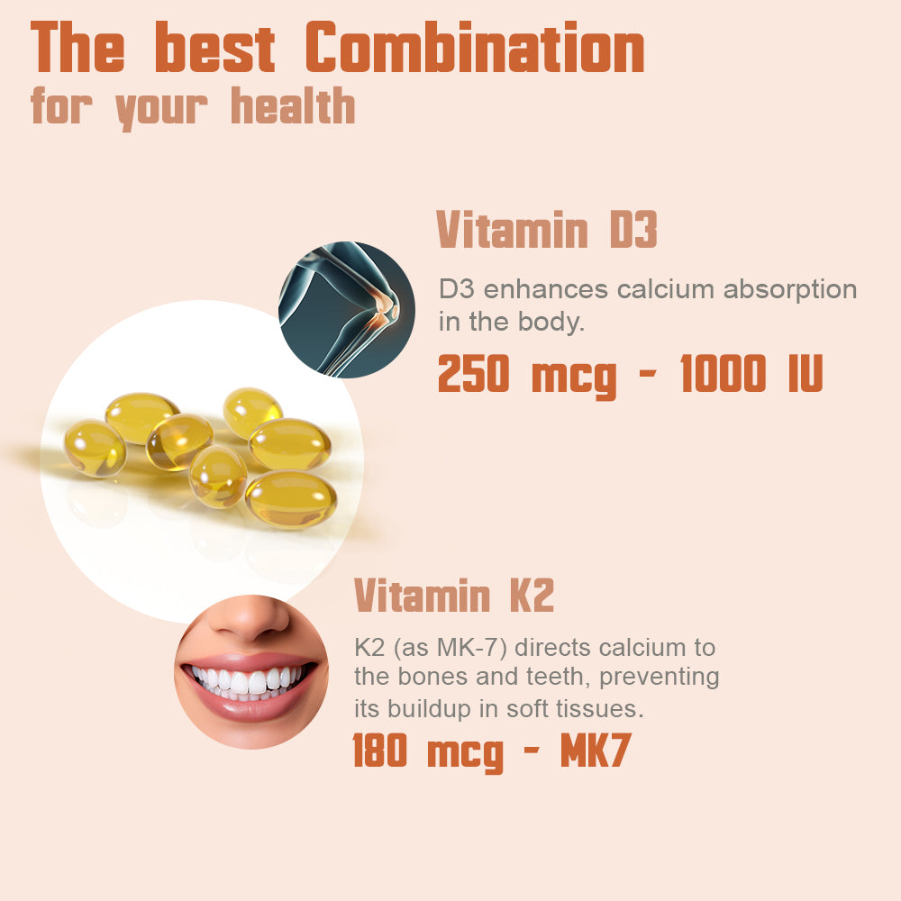Health Dose Vitamin D3 + K2. 2 in 1 Formula. 180 Liquid Softgels