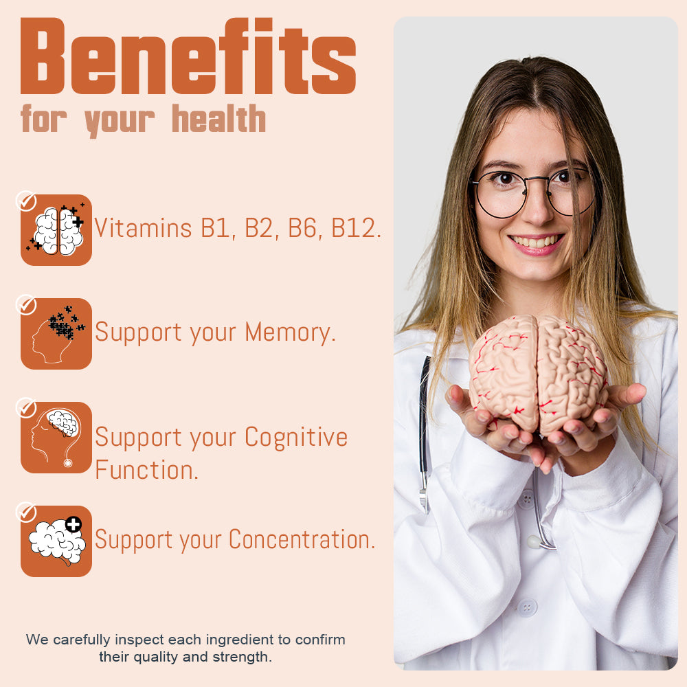 Health Dose Brain Dose Premium Nootropics - Mental Focus, Natural Energy & Vitamins - Caffeine-Free, 60-Count - For Men & Women.