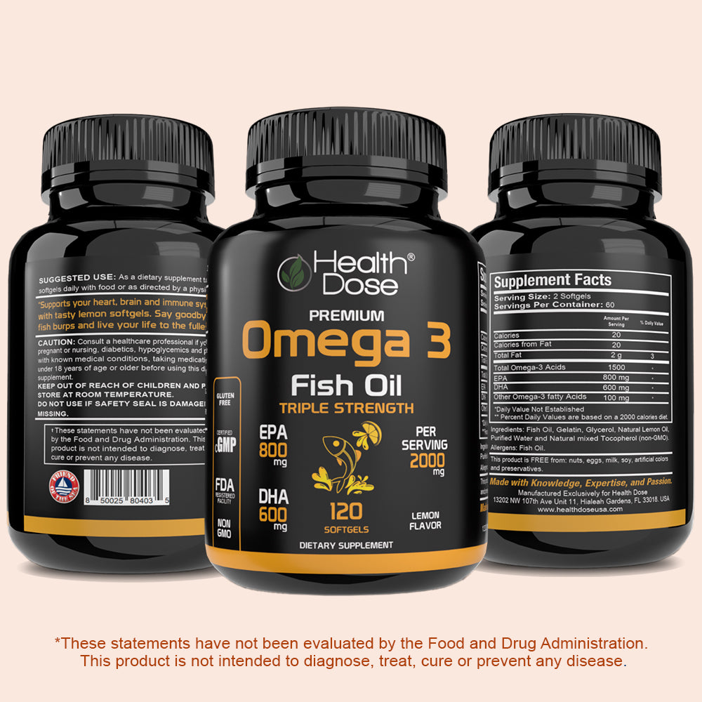 Health Dose Premium Omega 3 Fish Oil Triple Strength x 120 Softgels - Pack of 2