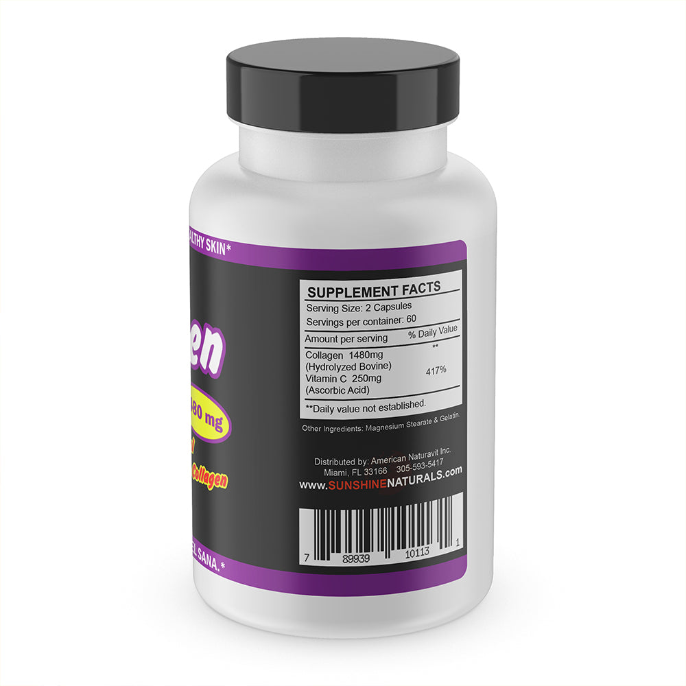 Sunshine Naturals Collagen & Vitamin C Dietary Supplement. 1480 mg. 120 Capsules
