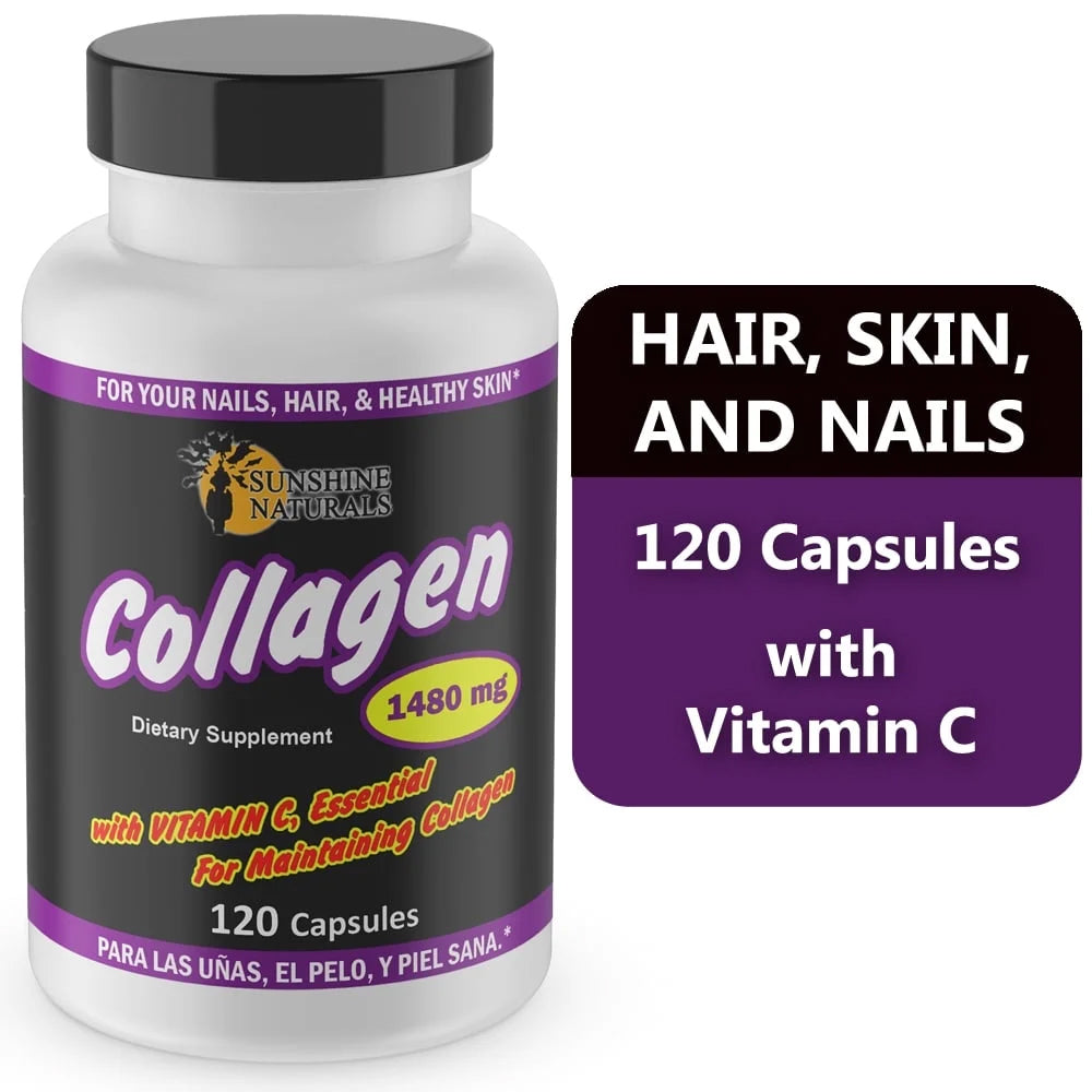 Sunshine Naturals Collagen & Vitamin C Dietary Supplement. 1480 mg. 120 Capsules
