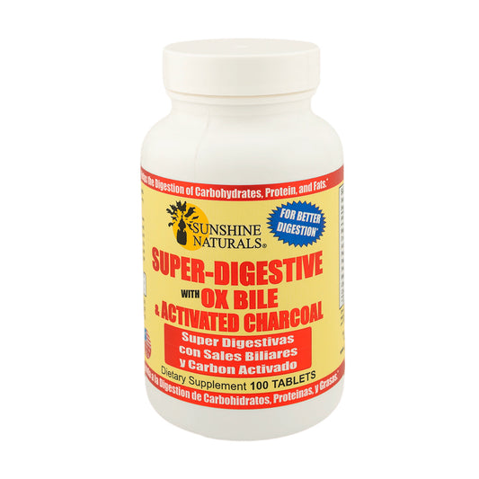 Sunshine Naturals Super Digestive Supplement. Ox Bile & Active Charcoal. 100 Tab