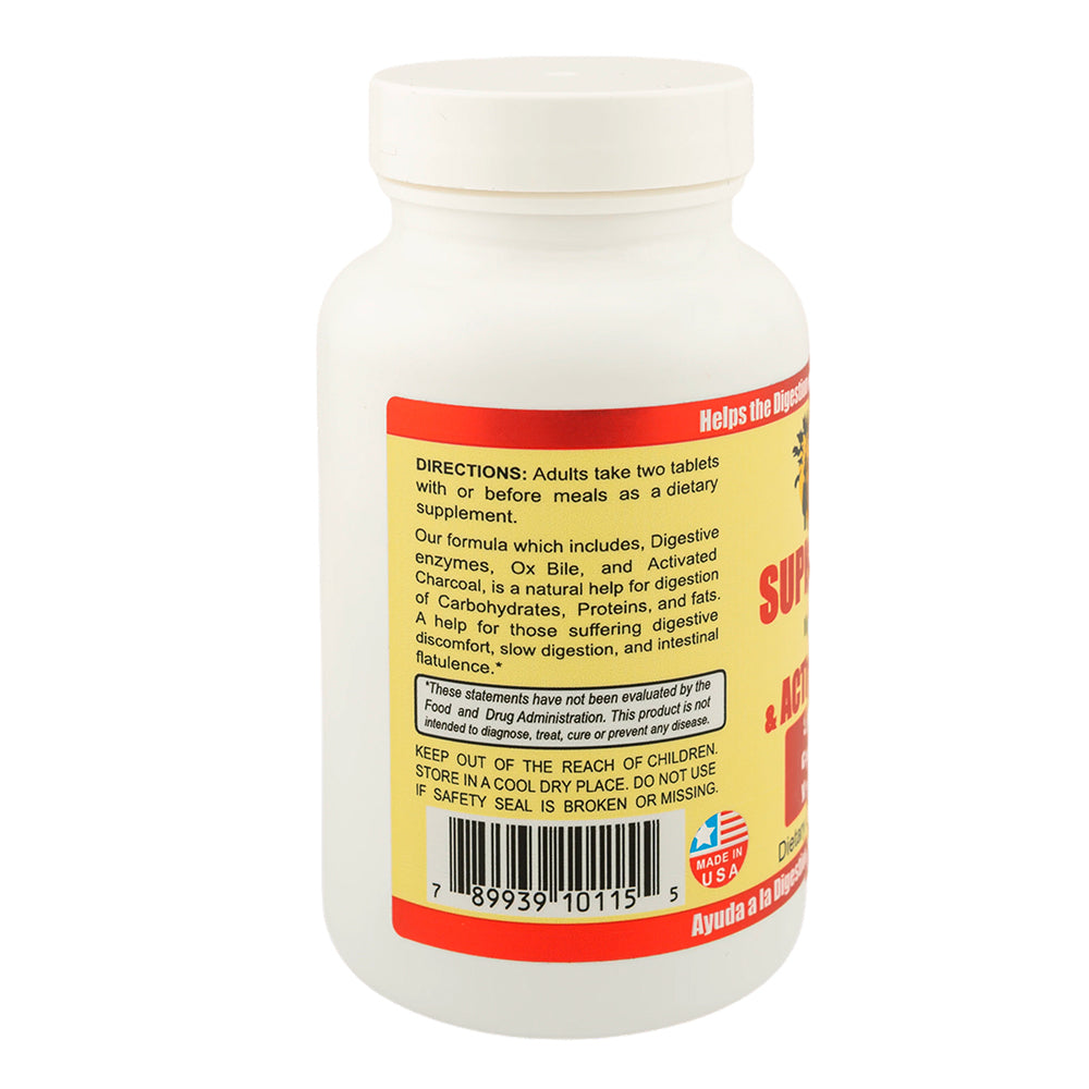 Sunshine Naturals Super Digestive Supplement. Ox Bile & Active Charcoal. 100 Tab