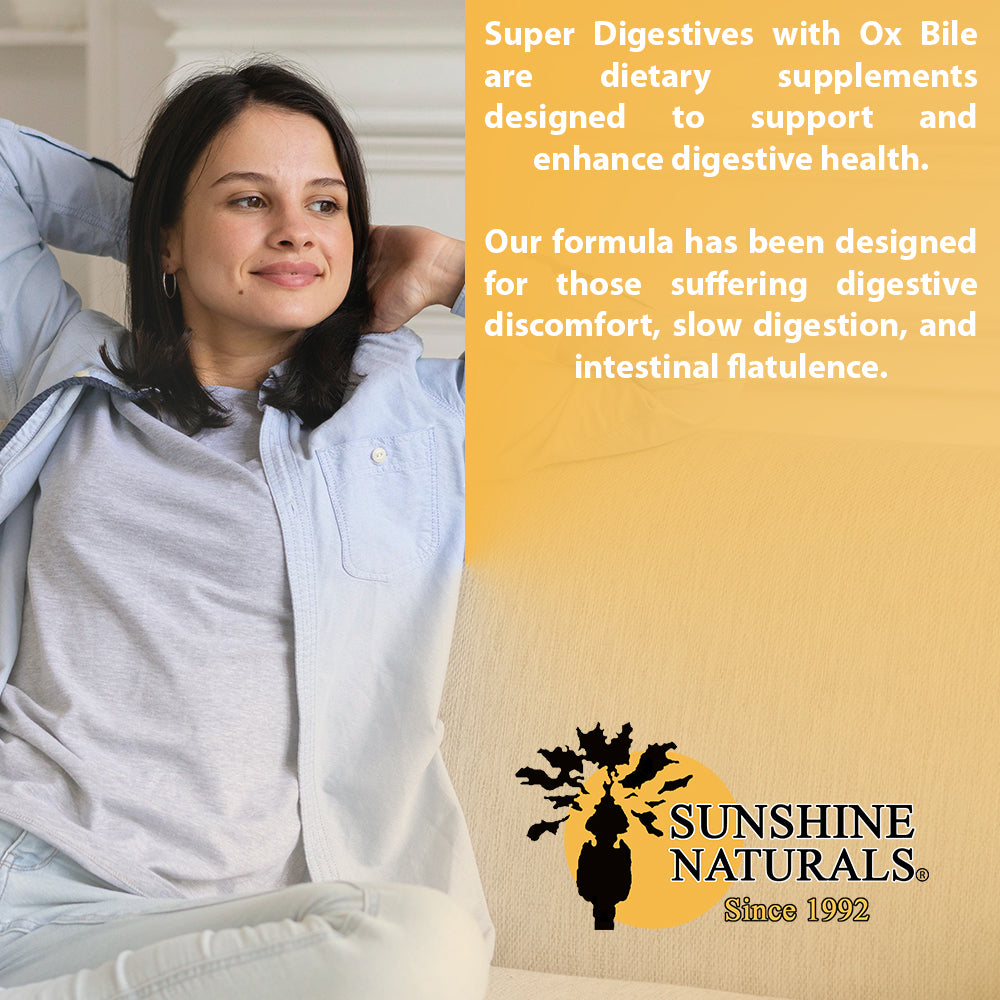 Sunshine Naturals Super Digestive Supplement. Ox Bile & Active Charcoal. 100 Tab