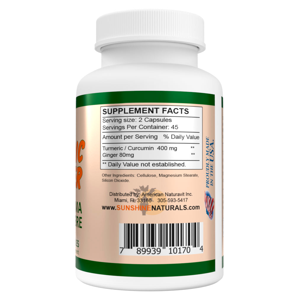 Sunshine Naturals Turmeric plus Ginger Supplement. Strong Antioxidant. 90 Caps