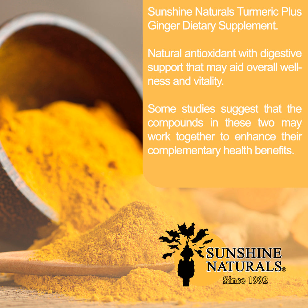 Sunshine Naturals Turmeric plus Ginger Supplement. Strong Antioxidant. 90 Caps