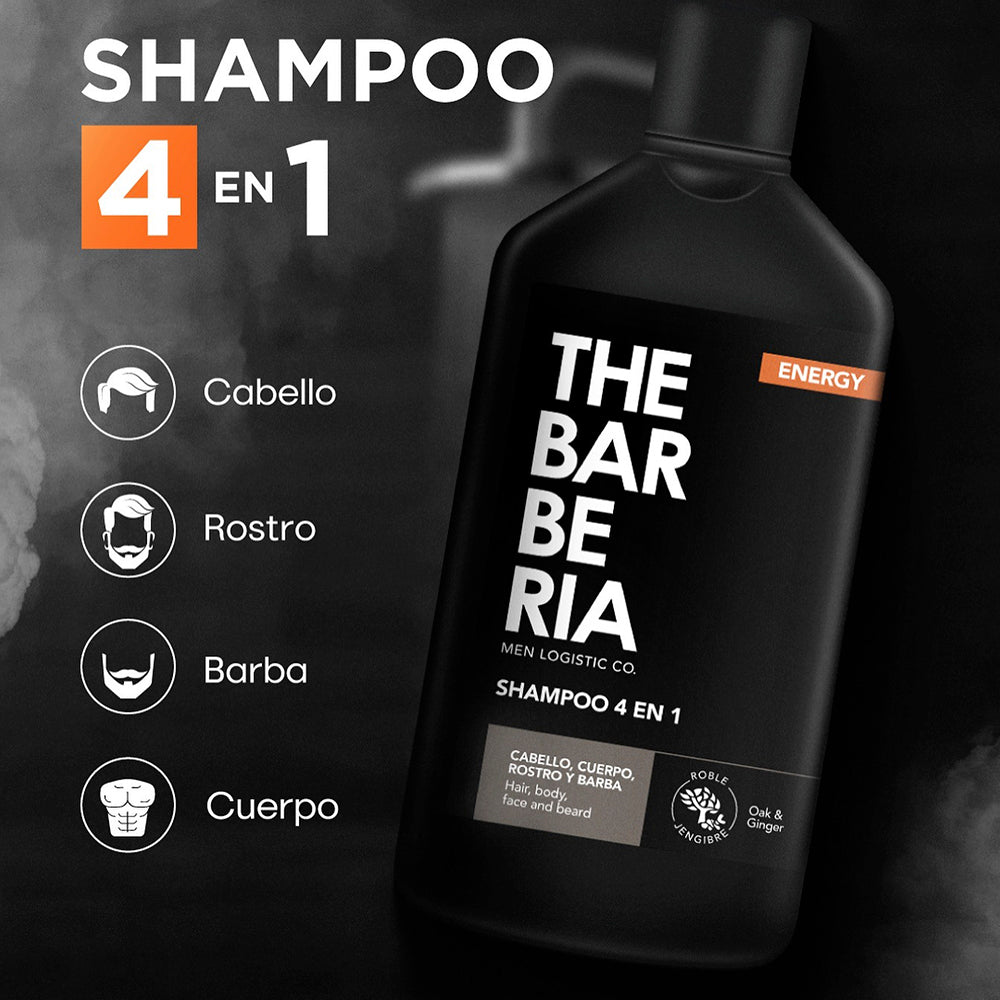 The Barberia Shampoo  4 IN 1 Formula, Energy,  10.1 fl oz Hair, body, face & beard Oak & Ginger