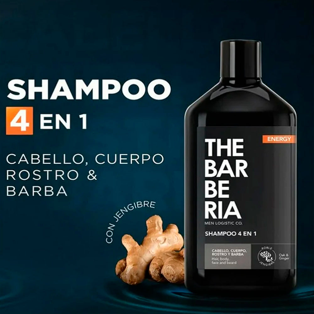 The Barberia Shampoo  4 IN 1 Formula, Energy,  10.1 fl oz Hair, body, face & beard Oak & Ginger