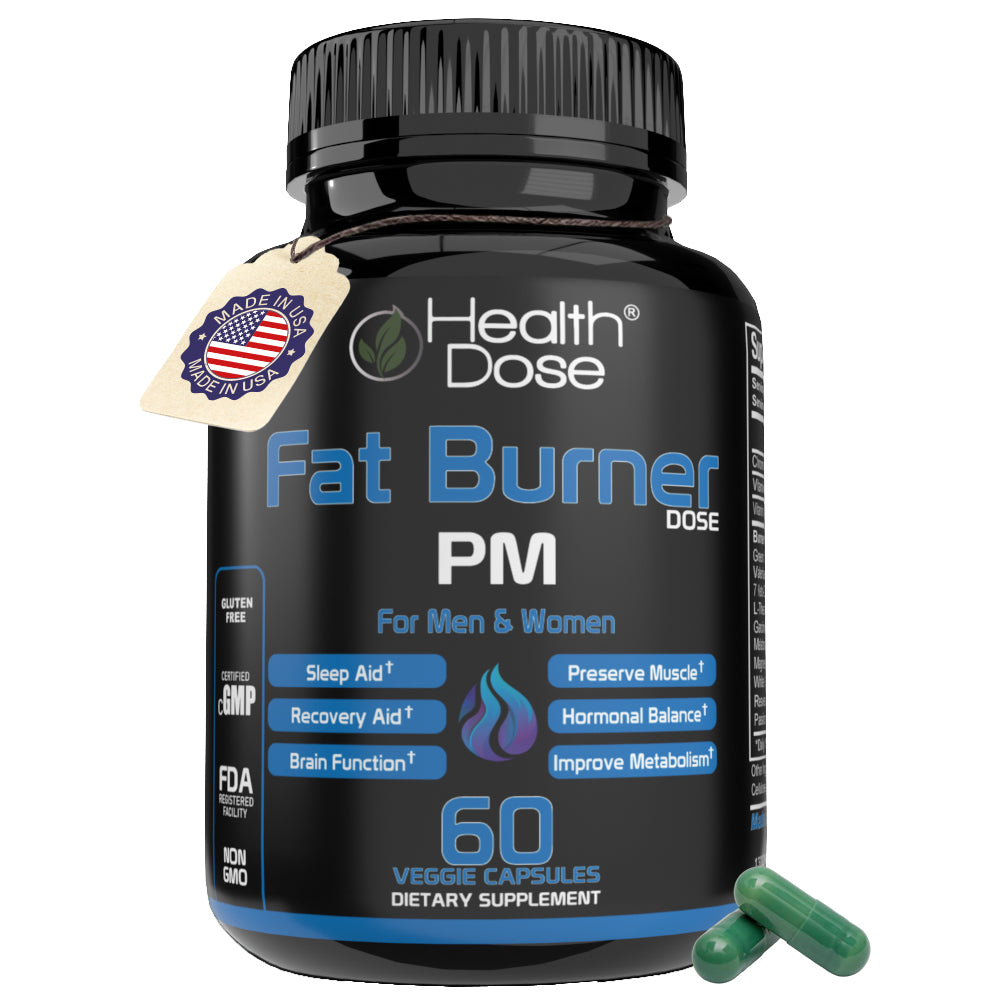Health Dose Fat Burner PM. Sleep Aid & Brain Function Boost. 60 Capsules