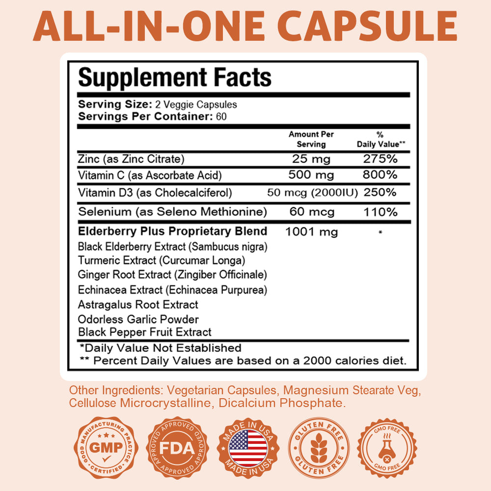 Health Dose Elderberry Immunedose With Vitamin C, Turmeric, Zinc & More 120 Caps