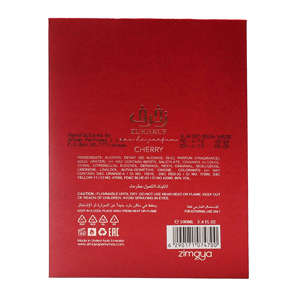 zimaya Zukhruf Cherry Pour Femme Eau De Parfum, 3.4 Fl. Oz
