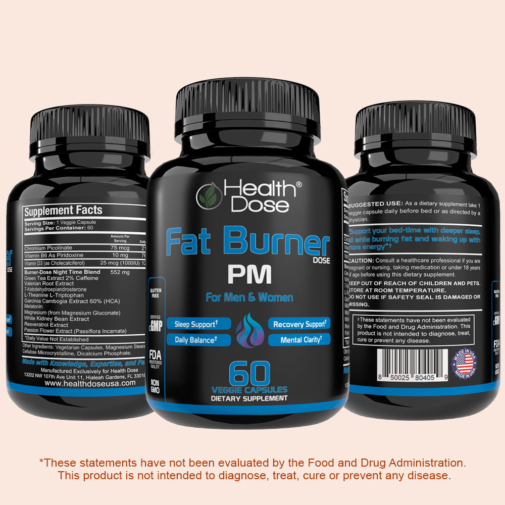 Health Dose Fat Burner PM. Sleep Aid & Brain Function Boost. 60 Capsules