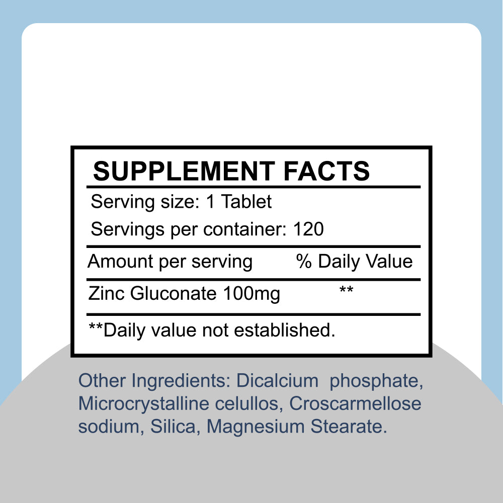 Sunshine Naturals Zinc Gluconate. Strong Immune System Booster. 100 mg. 120 Tabs