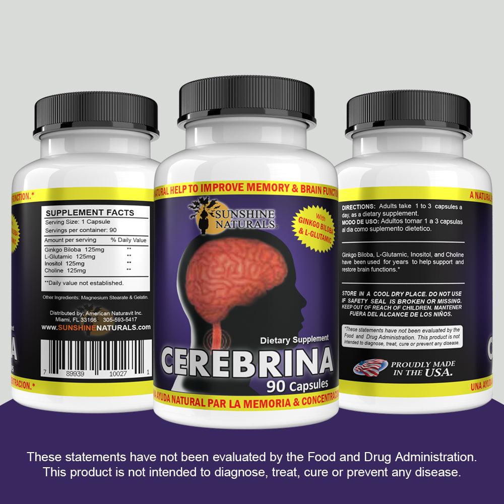 Sunshine Naturals Cerebrina With Ginkgo Biloba & L-Glutamic 90 Capsules