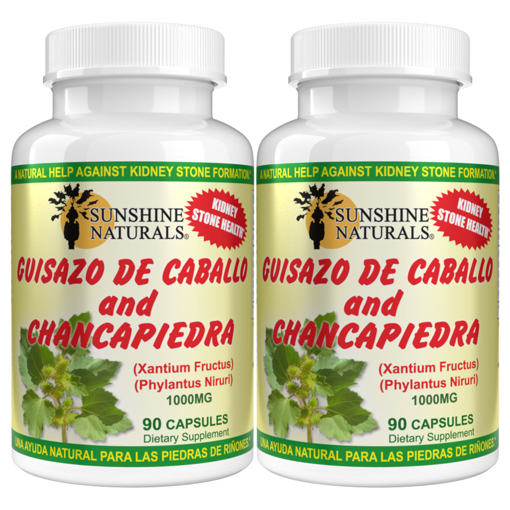 Sunshine Naturals Chanca Piedra with Guisazo de Caballo, Traditional Stone Breaker Herb, Kidney and Urinary Tract Support Supplement, 1000 mg Proprietary Blend, 90 Capsules. Pack of 2