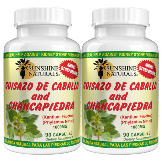 Sunshine Naturals Chanca Piedra with Guisazo de Caballo, Traditional Stone Breaker Herb, Kidney and Urinary Tract Support Supplement, 1000 mg Proprietary Blend, 90 Capsules. Pack of 2