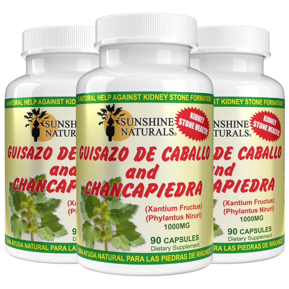 Sunshine Naturals Chanca Piedra with Guisazo de Caballo, Traditional Stone Breaker Herb, Kidney and Urinary Tract Support Supplement, 1000 mg Proprietary Blend, 90 Capsules. Pack of 3