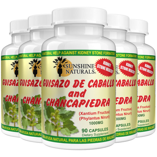 Sunshine Naturals Chanca Piedra with Guisazo de Caballo, Traditional Stone Breaker Herb, Kidney and Urinary Tract Support Supplement, 1000 mg Proprietary Blend, 90 Capsules. Pack of 5