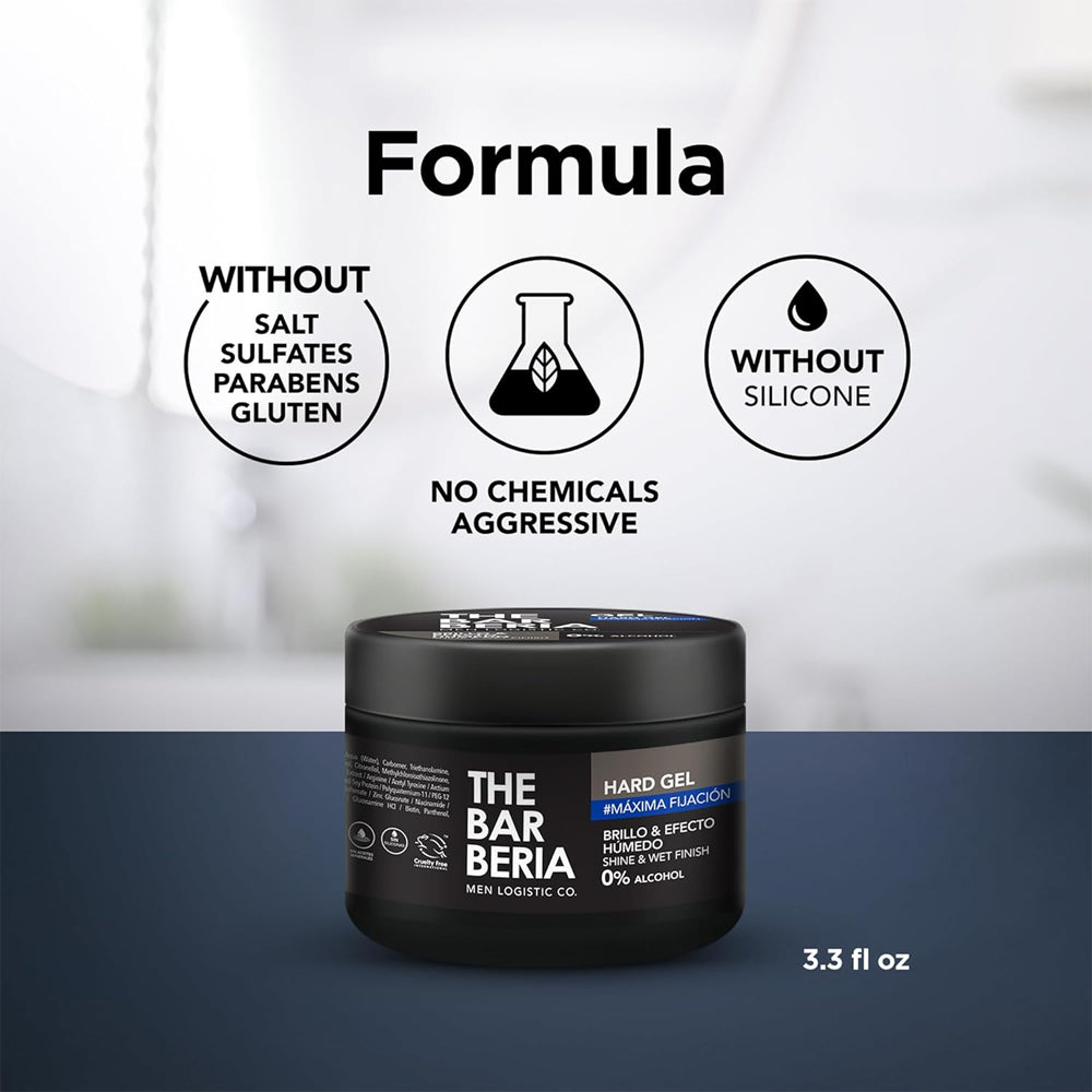 The Barberia Maximum Hold Gel, Shine & Wet Finish, 3.3 fl oz 0% alcohol