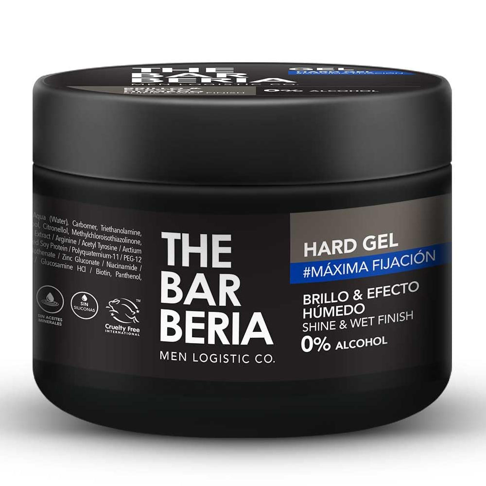 The Barberia Maximum Hold Gel, Shine & Wet Finish, 3.3 fl oz 0% alcohol. Pack of 3