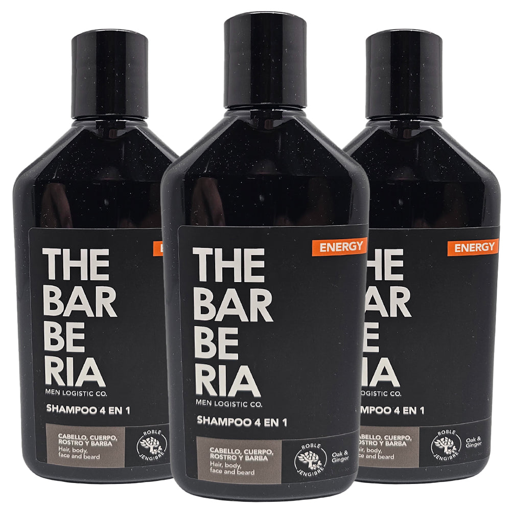 The Barberia Shampoo  4 IN 1 Formula, Energy,  10.1 fl oz Hair, body, face & beard Oak & Ginger. Pack of 3